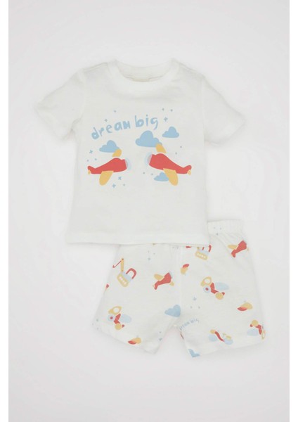 Erkek Bebek Pijama Takım Baskılı Penye Kısa Kollu Üst Beli Lastikli Şort