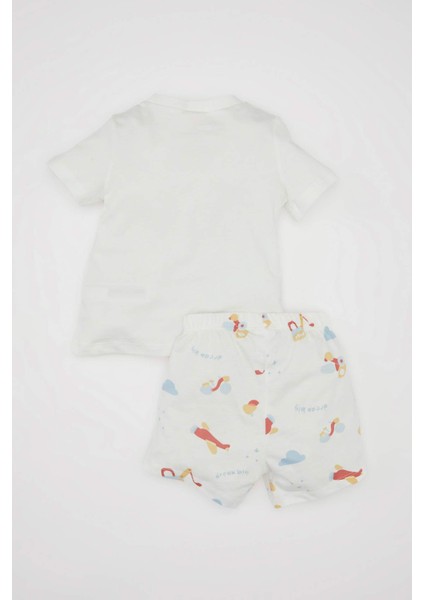 Erkek Bebek Pijama Takım Baskılı Penye Kısa Kollu Üst Beli Lastikli Şort