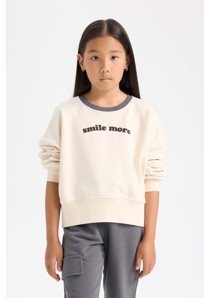 Kız Çocuk 2'li Takım Baskılı Sweatshirt Beli Lastikli Eşofman Altı D0727A824AU