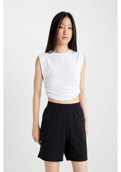 Slim Fit Dar Kesim Bisiklet Yaka Basic Düz Kolsuz Beyaz Tişört A9420AX24SP