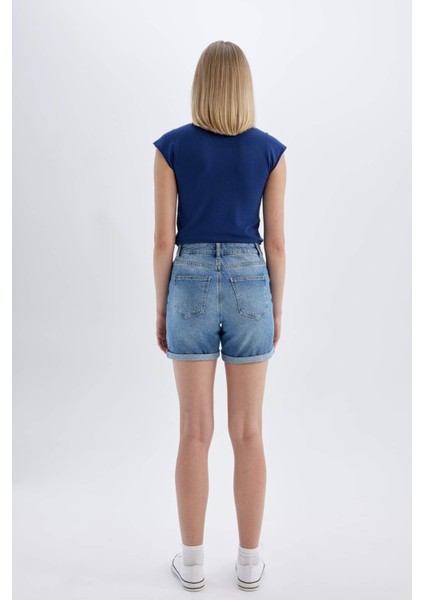 Boyfriend Yüksek Bel Katlamalı Paça Jean Şort C2469AX24SM