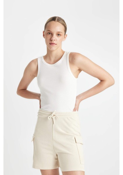 Düz Paça Beli Bağcıklı Kalın Şort C9309AX24SM