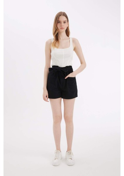 Paperbag Yüksek Bel Jean Şort