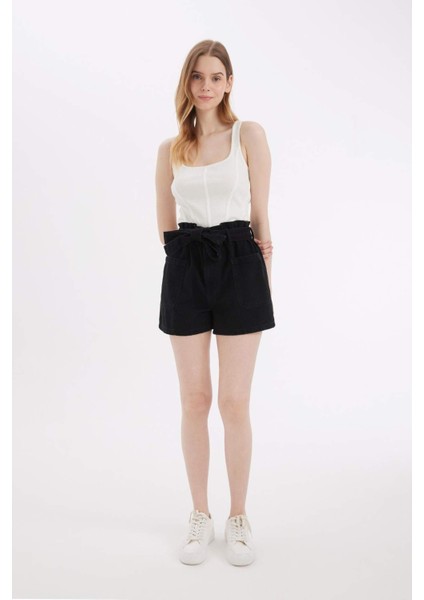 Paperbag Yüksek Bel Jean Şort