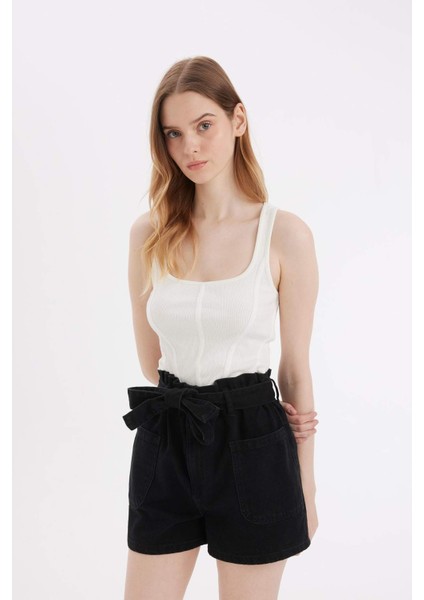 Paperbag Yüksek Bel Jean Şort