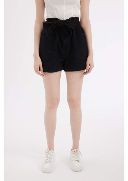 Paperbag Yüksek Bel Jean Şort