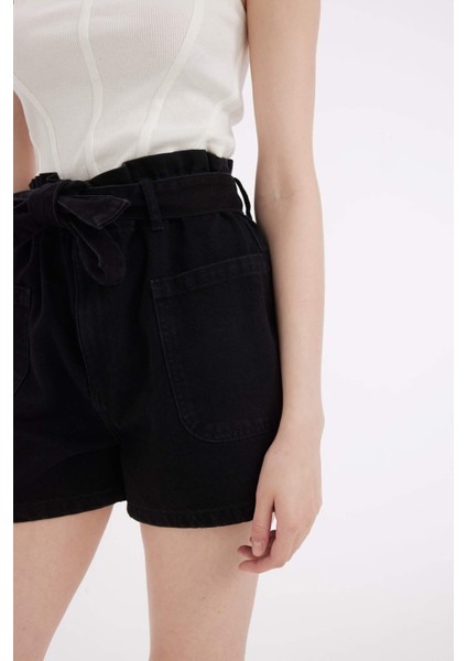 Paperbag Yüksek Bel Jean Şort