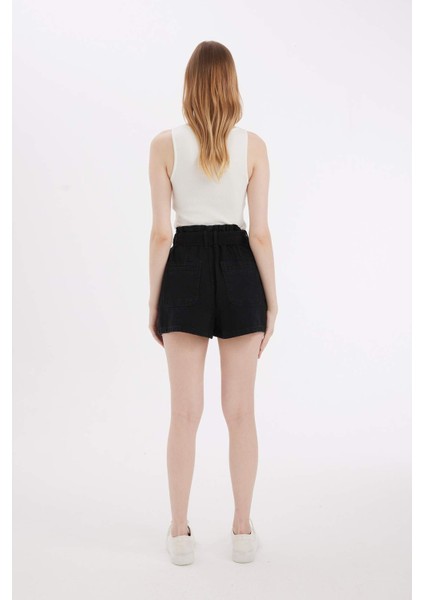 Paperbag Yüksek Bel Jean Şort