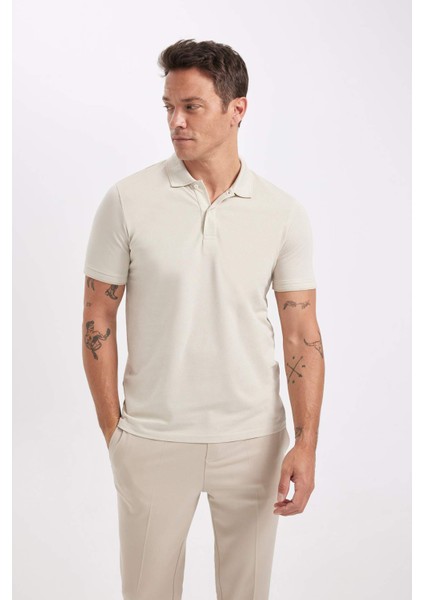 Slim Fit Dar Kesim Polo Yaka Kısa Kollu Pamuklu Tişört