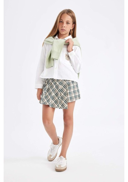 Kız Çocuk Okul Beli Lastikli Pileli Ekose Şort Etek C7296A824AU