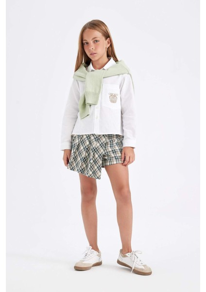 Kız Çocuk Okul Beli Lastikli Pileli Ekose Şort Etek C7296A824AU
