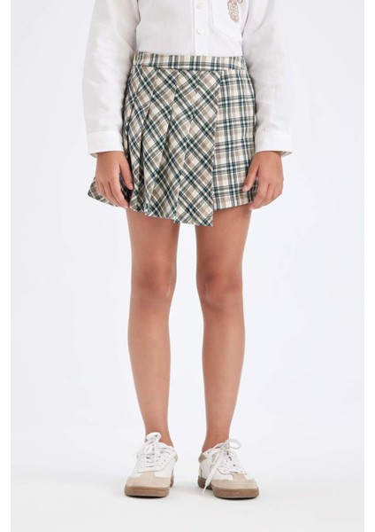 Kız Çocuk Okul Beli Lastikli Pileli Ekose Şort Etek C7296A824AU