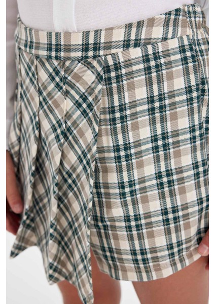 Kız Çocuk Okul Beli Lastikli Pileli Ekose Şort Etek C7296A824AU