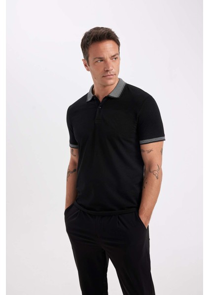 Slim Fit Dar Kesim Polo Yaka Kısa Kollu Pamuklu Tişört D0033AXNS