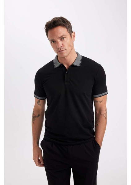 Slim Fit Dar Kesim Polo Yaka Kısa Kollu Pamuklu Tişört D0033AXNS