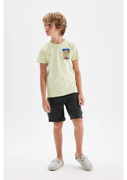 Erkek Çocuk Pijama Takım Baskılı Kısa Kollu Beli Lastikli Şort Alt D1212A824SM