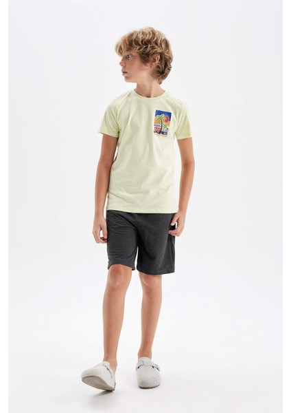 Erkek Çocuk Pijama Takım Baskılı Kısa Kollu Beli Lastikli Şort Alt D1212A824SM
