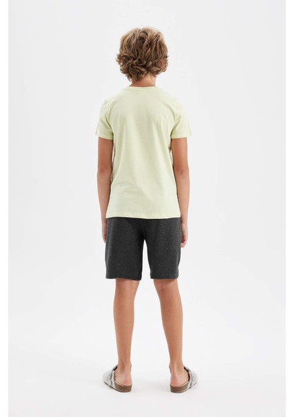Erkek Çocuk Pijama Takım Baskılı Kısa Kollu Beli Lastikli Şort Alt D1212A824SM