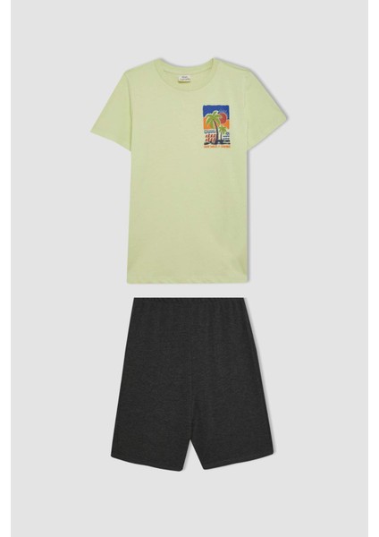 Erkek Çocuk Pijama Takım Baskılı Kısa Kollu Beli Lastikli Şort Alt D1212A824SM