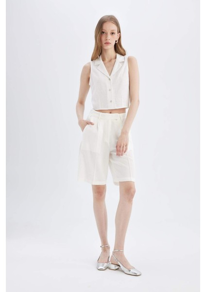 Yüksek Bel Kısa Paça Saten Şort D1326AX24SM