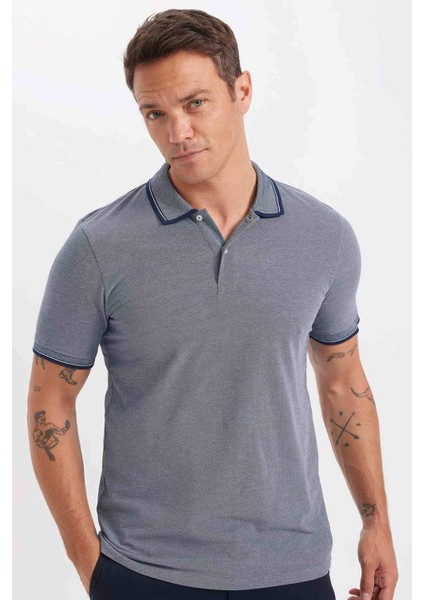 Slim Fit Dar Kesim Polo Yaka Kısa Kollu Pamuklu Tişört D0033AXNS