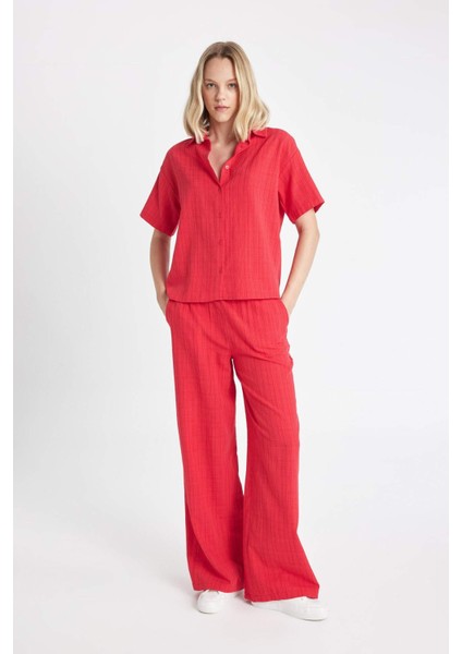 Oversize Geniş Kalıp Keten Görünümlü Kısa Kollu Gömlek A9135AX24SM