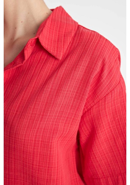 Oversize Geniş Kalıp Keten Görünümlü Kısa Kollu Gömlek A9135AX24SM