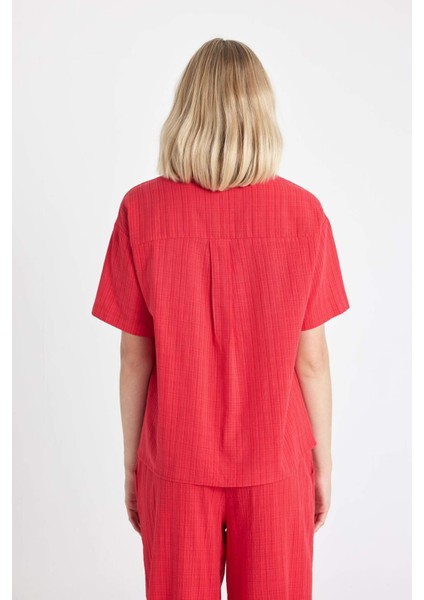 Oversize Geniş Kalıp Keten Görünümlü Kısa Kollu Gömlek A9135AX24SM