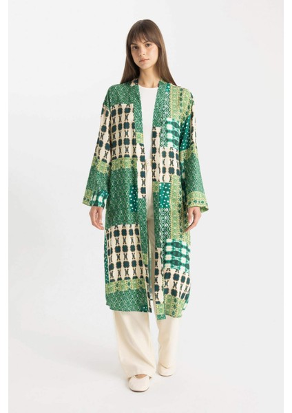 Relax Fit Desenli Uzun Viskon Kimono C9688AX24SM
