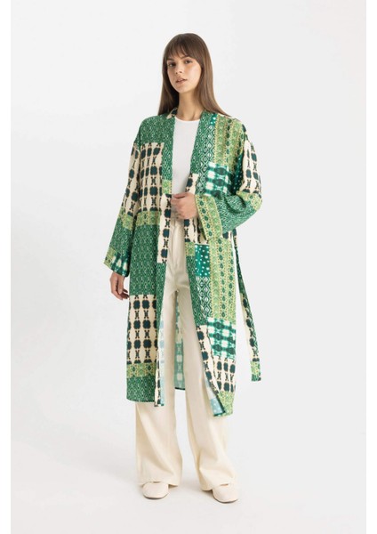 Relax Fit Desenli Uzun Viskon Kimono C9688AX24SM