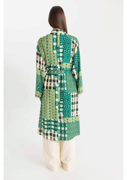 Relax Fit Desenli Uzun Viskon Kimono C9688AX24SM