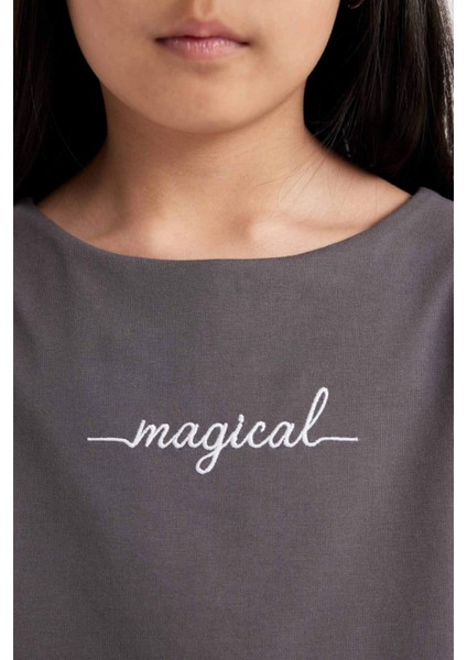 Kız Çocuk Baskılı Crop Kısa Kollu Tişört D1709A824SM