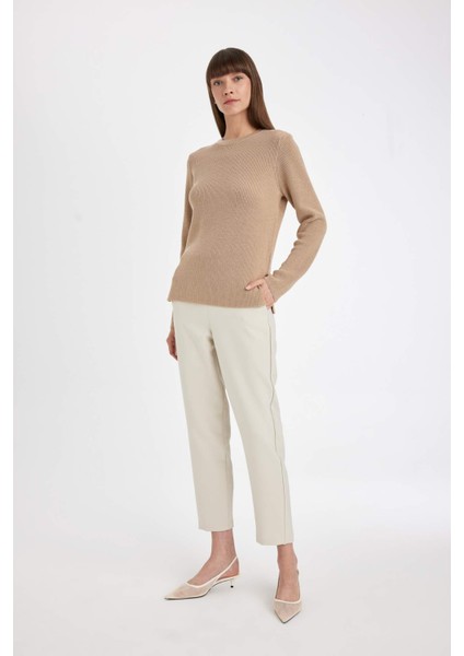 Regular Fit Bisiklet Yaka Simli Kumaş Triko Kazak D0405AX24WN