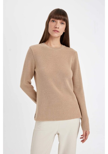 Regular Fit Bisiklet Yaka Simli Kumaş Triko Kazak D0405AX24WN
