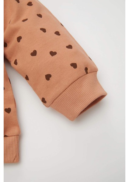 Kız Bebek 2'li Takım Kalp Desenli Bisiklet Yaka Sweatshirt Beli Lastikli Tayt D1676A524AU