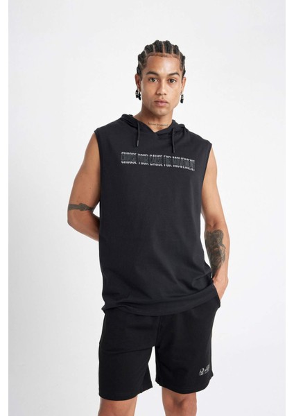 Fit Slim Fit Dar Kesim Baskılı Kapüşonlu Atlet A1819AX24HS