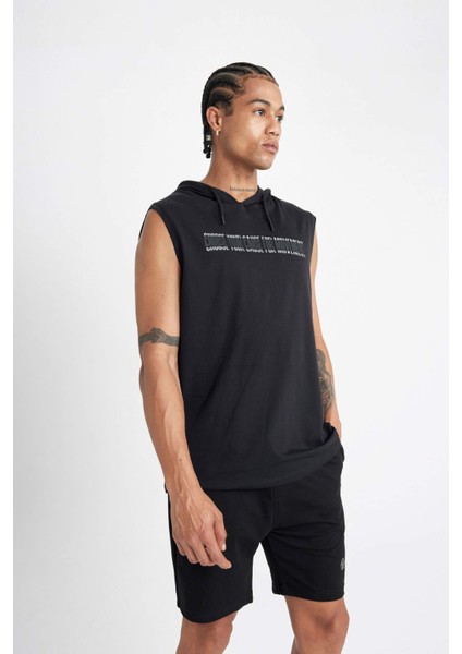 Fit Slim Fit Dar Kesim Baskılı Kapüşonlu Atlet A1819AX24HS