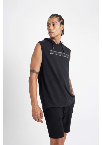 Fit Slim Fit Dar Kesim Baskılı Kapüşonlu Atlet A1819AX24HS