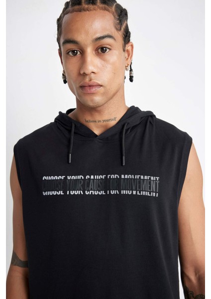 Fit Slim Fit Dar Kesim Baskılı Kapüşonlu Atlet A1819AX24HS