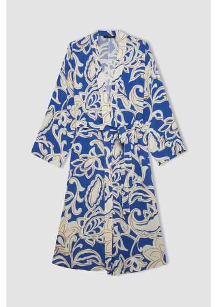 Relax Fit Desenli Uzun Viskon Kimono C9688AX24SM