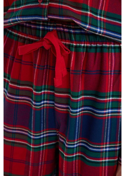 Yılbaşı Temalı Beli Lastikli Ekose Desenli Flanel Pijama Altı-Fall in Love X9052AZ24WN
