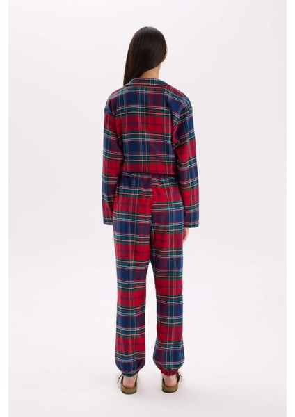 Yılbaşı Temalı Beli Lastikli Ekose Desenli Flanel Pijama Altı-Fall in Love X9052AZ24WN