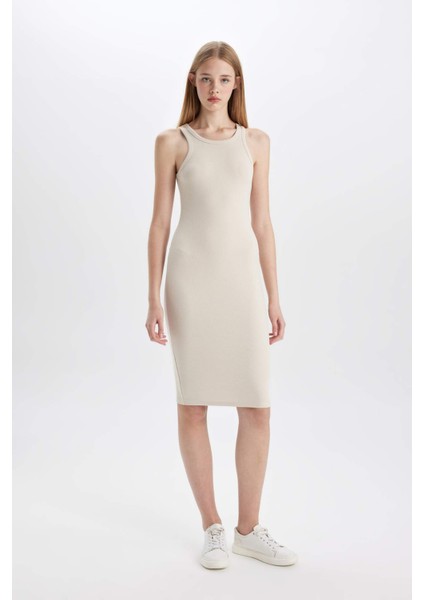 Bodycon Halter Yaka Fitilli Kaşkorse Kolsuz Midi Elbise U8106AZ24SM