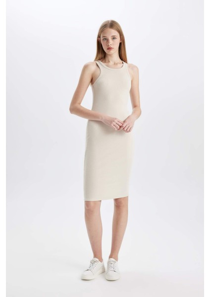 Bodycon Halter Yaka Fitilli Kaşkorse Kolsuz Midi Elbise U8106AZ24SM