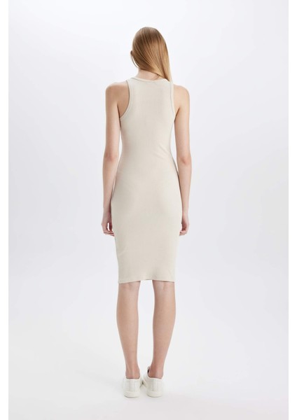 Bodycon Halter Yaka Fitilli Kaşkorse Kolsuz Midi Elbise U8106AZ24SM