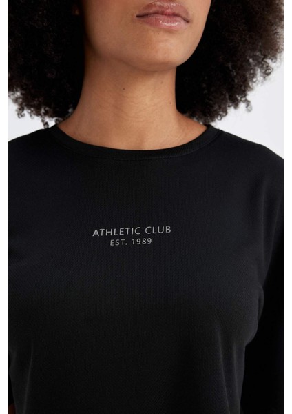 Oversize Geniş Kalıp Bisiklet Yaka Baskılı Sporcu Modal Kısa Kollu Tişört D1281AX24HS