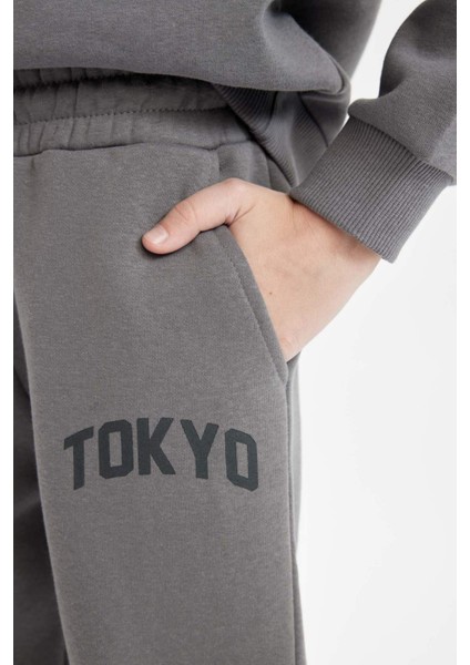 Erkek Çocuk Baskılı Beli Paçası Lastikli Cepli Jogger Okul Eşofman Altı D1647A824AU