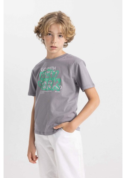 Erkek Çocuk Bisiklet Yaka Baskılı Kısa Kollu Tişört D0396A824HS