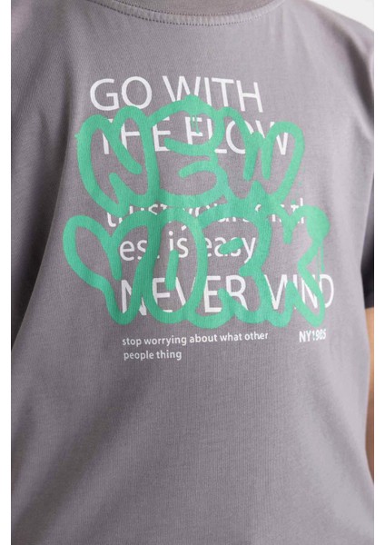 Erkek Çocuk Bisiklet Yaka Baskılı Kısa Kollu Tişört D0396A824HS