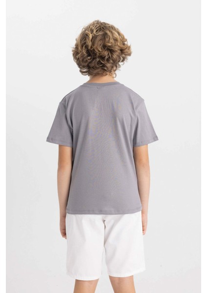 Erkek Çocuk Bisiklet Yaka Baskılı Kısa Kollu Tişört D0396A824HS